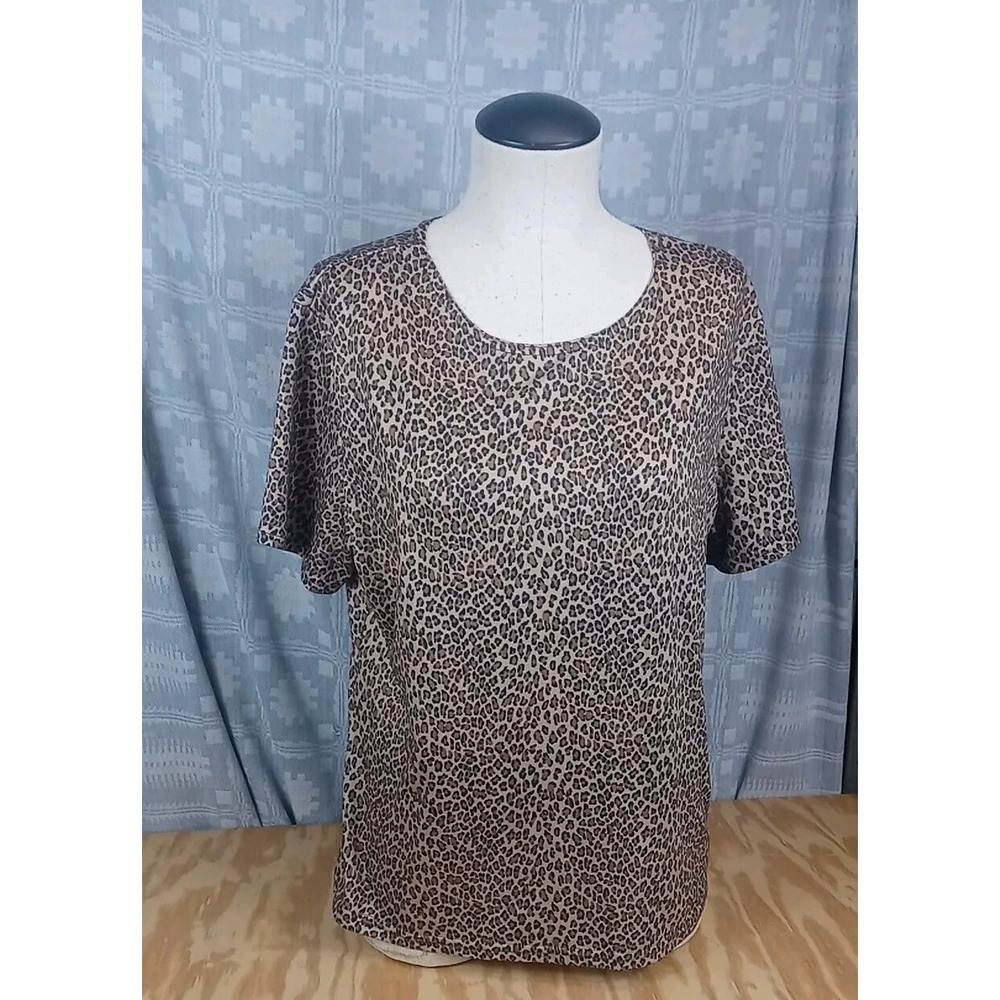 Vtg Stephanie‎ Andrews Leopard Print Top Womens Large Animal Print Blouse Shirt